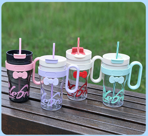 2026 Cute Plastic Water <b>Bottle</b> with Handle and Straw Wholesale Custom Logo Transparent Tumbler with Bowknot Manufacturer - Product Image 2