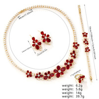 Nouveautés en gros : Parure de bijoux de luxe vintage européenne et américaine en zircon, motif floral, pour femme (collier, bracelet, bague, boucles d'oreilles)
