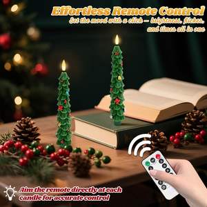 Velas LED Blancas Cónicas de Color Verde Salvia Realistas, de Cera de Parafina, Ecológicas, para Decoración del Hogar, Fiestas, con Control Remoto - Product Image 3