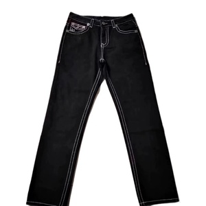 Jeans de Mezclilla Negros para <span class=keywords><strong>Hombre</strong></span>, Diseño OEM ODM, Costuras Blancas en Contraste, Corte Recto, Ajuste Regular, Estilo Casual Urbano - Product Image 2