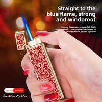 Briquet à flamme nue au butane, ultra-mince, en métal, créatif et original, avec bande de meulage intégrée, design esthétique, idéal comme cadeau
