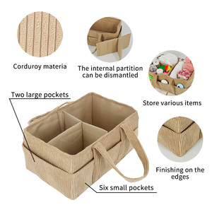 Pañal de tela de pana caqui, organizador de guardería, bolsa de pañales <span class=keywords><strong>para</strong></span> bebé, cesta <span class=keywords><strong>para</strong></span> regalo de bebé recién nacido - Product Image 3
