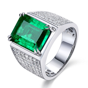 합성 에메랄드 8캐럿 합성 에메랄드 남성용 오픈 링, 18k 지르콘 컬러드 젬스톤 링 - Product Image 3