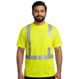 T-shirts de travail réfléchissants à col rond de haute qualité pour hommes, fabriqués sur mesure, manches courtes, vêtements de travail haute visibilité, design respirant - Product Image 1