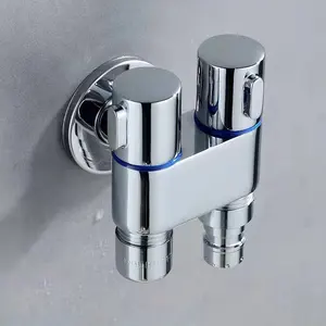 Neuzugang schwarze Toilette Wäsche-Wasserhahn Winkelventil 2-Wege-Doppellauslass-Wasserhahn wandmontierte Kupfer-Wäschmaschine-Wasserhahn