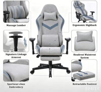 Chaise de jeu pivotante moderne avec cadre en acier inoxydable, tissu en nylon respirant, repose-pieds extensible, inclinaison ergonomique à 170 degrés