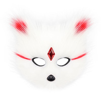 Masque en peluche demi-visage renard, chat, loup, pour Halloween, Noël, bal masqué, fête, cosplay, accessoire de costume avec décoration en pierres précieuses