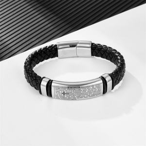 High Quality Men's Stainless Steel Christianity <b>Gold</b> Plated Fashionable Religious Bangles Gift Leather Men's <b>Bracelet</b> - Product Image 5