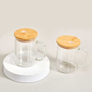 Groothandel Diy 15Oz Glazen Mok Dubbele Muur Sneeuwbol Tumbler Pre Drill Sublimatie Glazen Beker Met Bamboe Deksel En Stro - Product Image 2