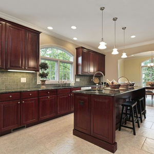 Custom red cherry wooden cabinet furniture design european luxury classic mahogany all solid wood kitchen cabinets