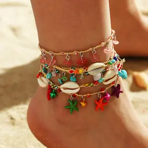 波西米亚海星魅力沙滩手镯手工绿松石串珠天然石材脚踝手镯脚饰手镯