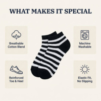 Lot de 5 paires de chaussettes courtes rayées pour femme en mélange de coton respirant, avec talon et bout renforcés, bord élastique, pour usage quotidien décontracté