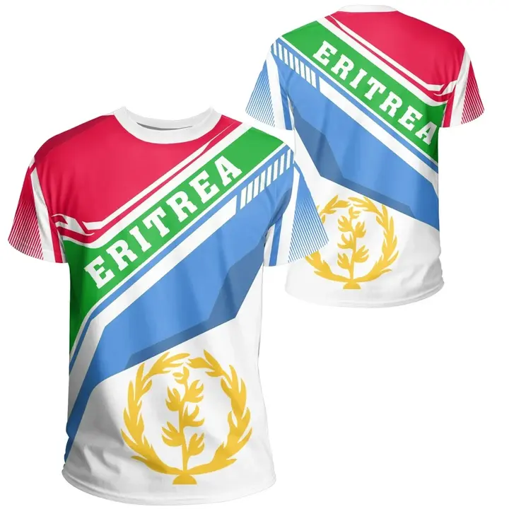 Kleding Fabrikanten Polyester O-hals Eritrean Vlag Tshirt Voor Mannen Verfraaid Maatwerk T-Shirt Hoge Kwaliteit Groothandel