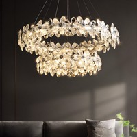 Lustre en cristal de luxe, luminaire suspendu LED, lampe de plafond ronde à intensité variable pour salon, hall d'hôtel, villa
