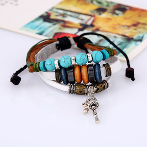 Punk Echtes Leder Perlen Armband <span class=keywords><strong>Tibet</strong></span> Gebets rad Armband Charm Armbänder Tibetan Armreif Armband Schmuck Zubehör - Product Image 2
