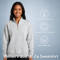 Sweat-shirt gris clair chiné pour femme, col montant, épaules tombantes, manches longues, ourlet côtelé, vente en gros OEM