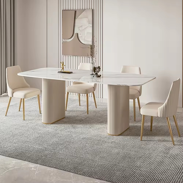 Modern Luxury Home Furniture Dining Room Set 6 Seater Rectangle White Marble Dining Table for Apartment and Hotel Use