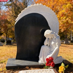 YOUFINE Lápida de Ángel Llorón de Mármol Blanco Tallada a Mano con Ramo de Flores para Cementerio - Product Image 5