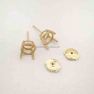 Boucles d'oreilles semi-montées en or massif 14 carats, taille 5mm avec bouchon Pousette Push Backs, accessoires de bijoux en or véritable - Product Image 4