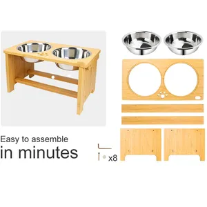 Fábrica Direct Supply Bamboo Elevated <span class=keywords><strong>Dog</strong></span> and Cat Alimentador com 2 Tigelas de aço inoxidável para alimentos e água para gatos e cães - Product Image 5