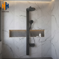 Robinet de douche mural en acier inoxydable cuivre noir mat brossé au design moderne, barre coulissante, 1 poignée, valve en céramique, jet de pluie numérique