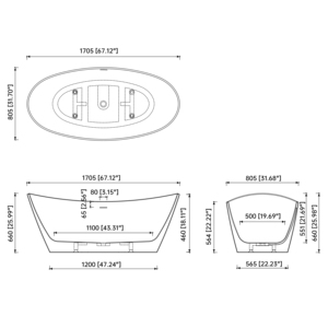 Bañera acrílica de remojo independiente, Baño de 1,7 metros de longitud para adultos - Product Image 6