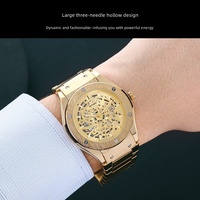 Montre à quartz pour homme, boîtier à huit côtés, engrenages visibles, bracelet en métal
