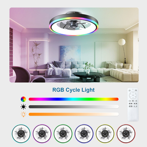 19.7" Modern <b>RGB</b> Ceiling Fan with Lights, Flush Mount Low Profile Fan with Remote & APPDimmable 3000-6500K LED for Bedroom Black - Product Image 4