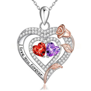 Cadeaux de Noël personnalisés pour femme - Collier en <span class=keywords><strong>argent</strong></span> sterling 925 <span class=keywords><strong>avec</strong></span> double <span class=keywords><strong>pierre</strong></span> de naissance, cadeaux <span class=keywords><strong>d</strong></span>'anniversaire pour femme - Product Image 1