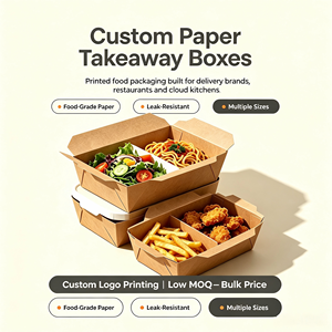 Cajas <span class=keywords><strong>de</strong></span> Almuerzo <span class=keywords><strong>de</strong></span> Papel Grueso con Cierre Automático para Entrega <span class=keywords><strong>de</strong></span> Alimentos a Larga Distancia, Bajo MOQ - Product Image 4
