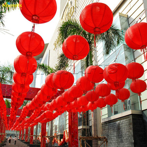 12Inch Màu Đỏ Truyền Thống Trung Quốc Lễ Hội Trang Trí Vòng Màu Đỏ Lụa Kim Loại Nylon Đèn Lồng - Product Image 6