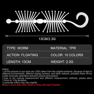 Spinpoler 10 unidades Señuelo blando tipo gusano Dancing Elf Creature 13cm, flotante, de TPR, con sabor a camarón, luminoso UV, multi-enganche para Pesca de Lubina y Depredadores - Product Image 4