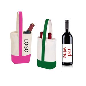 Sacs fourre-tout en toile color block en gros avec logo personnalisé, porte-bouteilles double pour vin avec compartiment intérieur séparé - Product Image 1