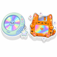 Pack d'autocollants Kawaii personnalisés en vinyle holographique brillant découpé, thème cassette rétro, disquette, CD, pour bouteille d'eau, ordinateur portable, coque de téléphone