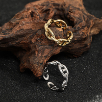 Anillo de Cadena Gruesa Vintage de Plata 925 Hecho a Mano con Diseño Original, Anillo Ajustable Chapado en Oro de 18K para Mujeres y Hombres, para Bodas