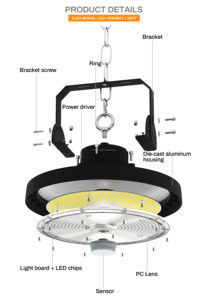 185Lm/W 220-240v CEE Lampu <span class=keywords><strong>Highbay</strong></span> Dapat Disesuaikan 250w Bulat Pabrik UFO High Bay <span class=keywords><strong>Light</strong></span> dengan 2 Sensor - Product Image 4