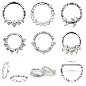 Juego de Piercings de Nariz de Acero Inoxidable de Moda al por Mayor, Piercing <span class=keywords><strong>Helix</strong></span>, Segmento Articulado ASTM F136, Titanio CNC, Clicker, Push Pin - Product Image 2