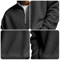 Sweat-shirt demi-zippé en maille gaufrée de haute qualité, faible MOQ, solutions professionnelles de marquage et d'emballage