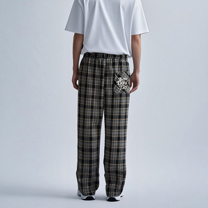 Printemps américain Vintage usé Plaid pantalons décontractés hommes pantalons anglais broderie lâche droite confortable lâche pantalons décontractés - Product Image 6