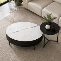 Table basse moderne haut de gamme avec plateau en marbre miroir et cadre en bois, design durable, meubles de salon