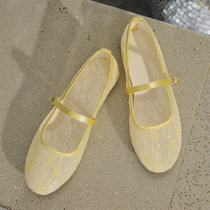 Chaussures plates en maille florale jaune pour femmes avec sangle à boucle réglable, fournisseur chinois - Product Image 4