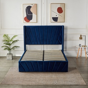 Luxueux tissu <span class=keywords><strong>de</strong></span> velours <span class=keywords><strong>bleu</strong></span> <span class=keywords><strong>nuit</strong></span> tapisserie d'ameublement ascenseur à gaz queen size pouf stockage <span class=keywords><strong>lit</strong></span> double avec tête <span class=keywords><strong>de</strong></span> <span class=keywords><strong>lit</strong></span> ailée - Product Image 1