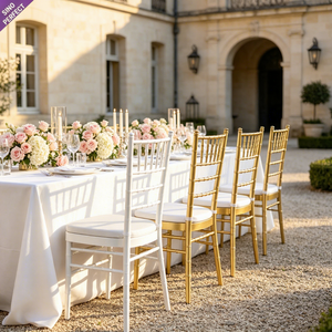 Chaises de mariage empilables en métal doré pour événements, modèles Chavari, Chivari, Tiffanie, pour la mariée et le marié - Vente en gros - Product Image 1