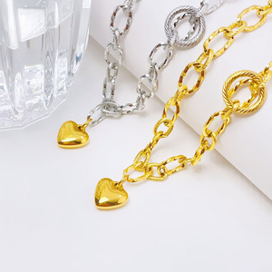 Collar de Mujer MW Trendy de Acero Inoxidable <span class=keywords><strong>con</strong></span> Baño de Oro de 18k PVD, <span class=keywords><strong>Cadena</strong></span> Gruesa <span class=keywords><strong>con</strong></span> Colgante de Corazón Geométrico, para Uso Diario, Regalo - Product Image 5