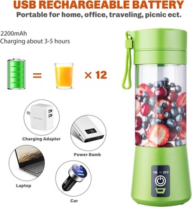 เครื่องปั่นน้ำผลไม้พกพาขนาด 380 มล. แบบมินิ ใช้พอร์ต USB สำหรับใช้ในบ้าน รถยนต์ โรงแรม และกิจกรรมกลางแจ้ง - Product Image 3