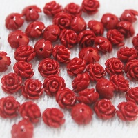 Vente en gros de fleurs de corail synthétique rouge foncé sculptées en pierre précieuse pour bijoux 8mm