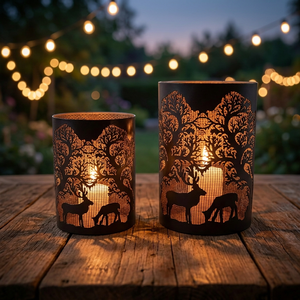 Ensemble de lanternes à bougies en fer Sonnet Decor avec motif de cerf et d'arbre, fait main, résistant à la chaleur, pour la décoration de la maison et Noël - Product Image 3