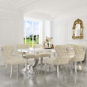 Bộ Phòng Ăn Chân Sau Bằng Thép Không Gỉ Thiết Kế Sang Trọng Lưng Sư Tử Nhung Có Nút Tùy Chỉnh Bộ 6 Ghế Ăn - Product Image 3