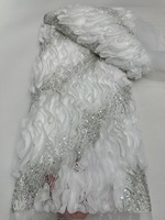 NI.AI Tissu de luxe en dentelle perlée à paillettes Tissu pour robe de mariée en dentelle à pompons avec perles
