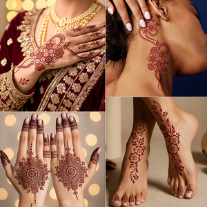 สติกเกอร์ลายเฮนน่าชั่วคราว สีแดงน้ำตาล ลายดอกไม้ สำหรับมือและเท้า กันน้ำ พิมพ์ดิจิทัล ฟิล์ม PET ขนาดเดียว - Product Image 2